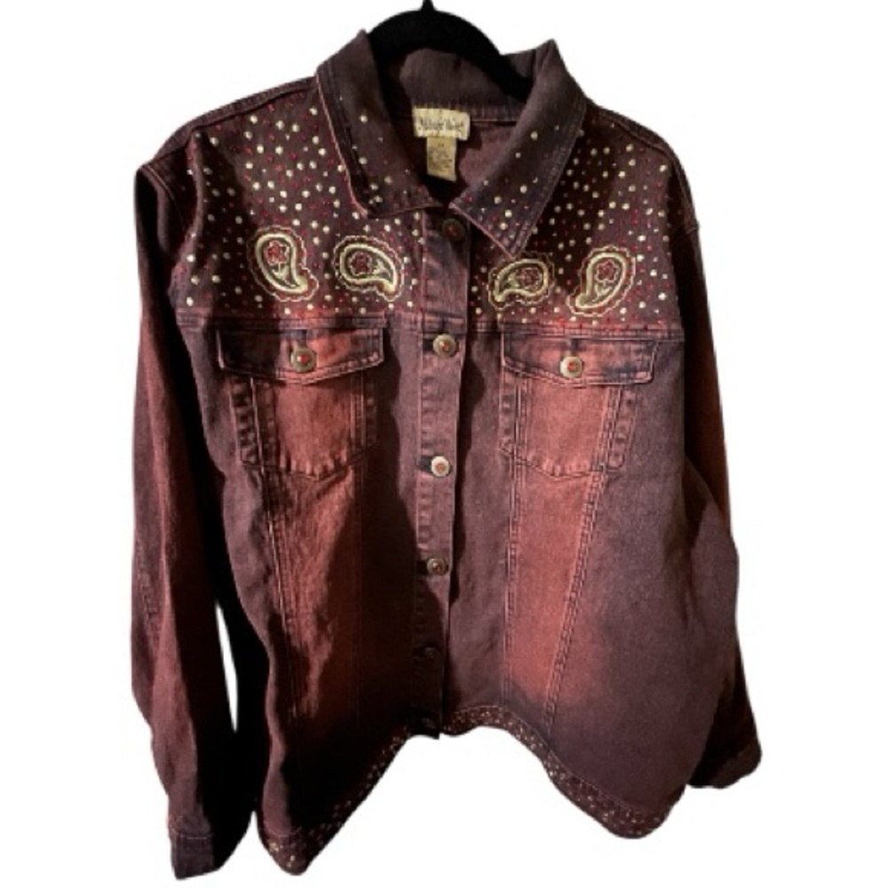 Studded Red/Burgundy Denim Jacket